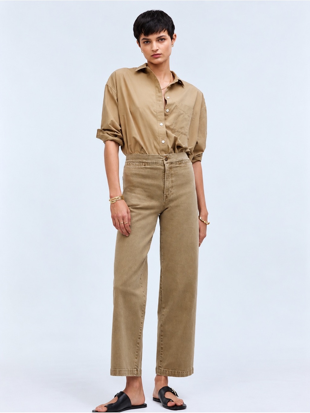 Madewell Emmett Wide-Leg Crop Pants Tan Khaki Stretch Size 28